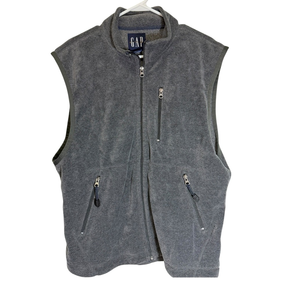 GAP Large Gray Fleece Full Zip Vest Mock Neck Pockets Gorpcore Normcore Outdoor